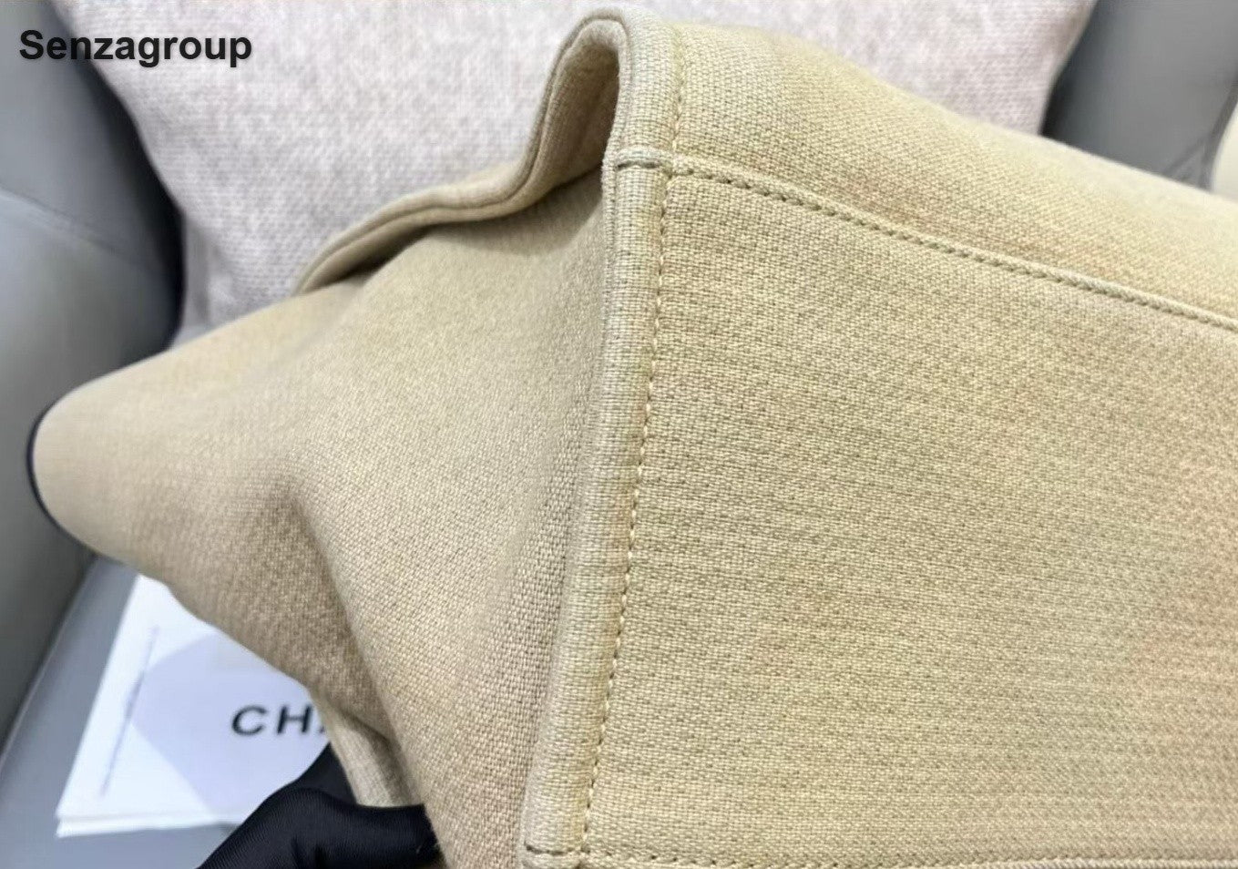 Chanel Tote Chain Beach Bag Top Handle Shoulder Bag Beige Silver Women Classic