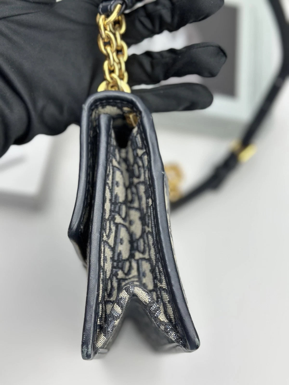Excellent Christian Dior Montaigne30 Oblique Canvas Black Gold Shoulder Bag