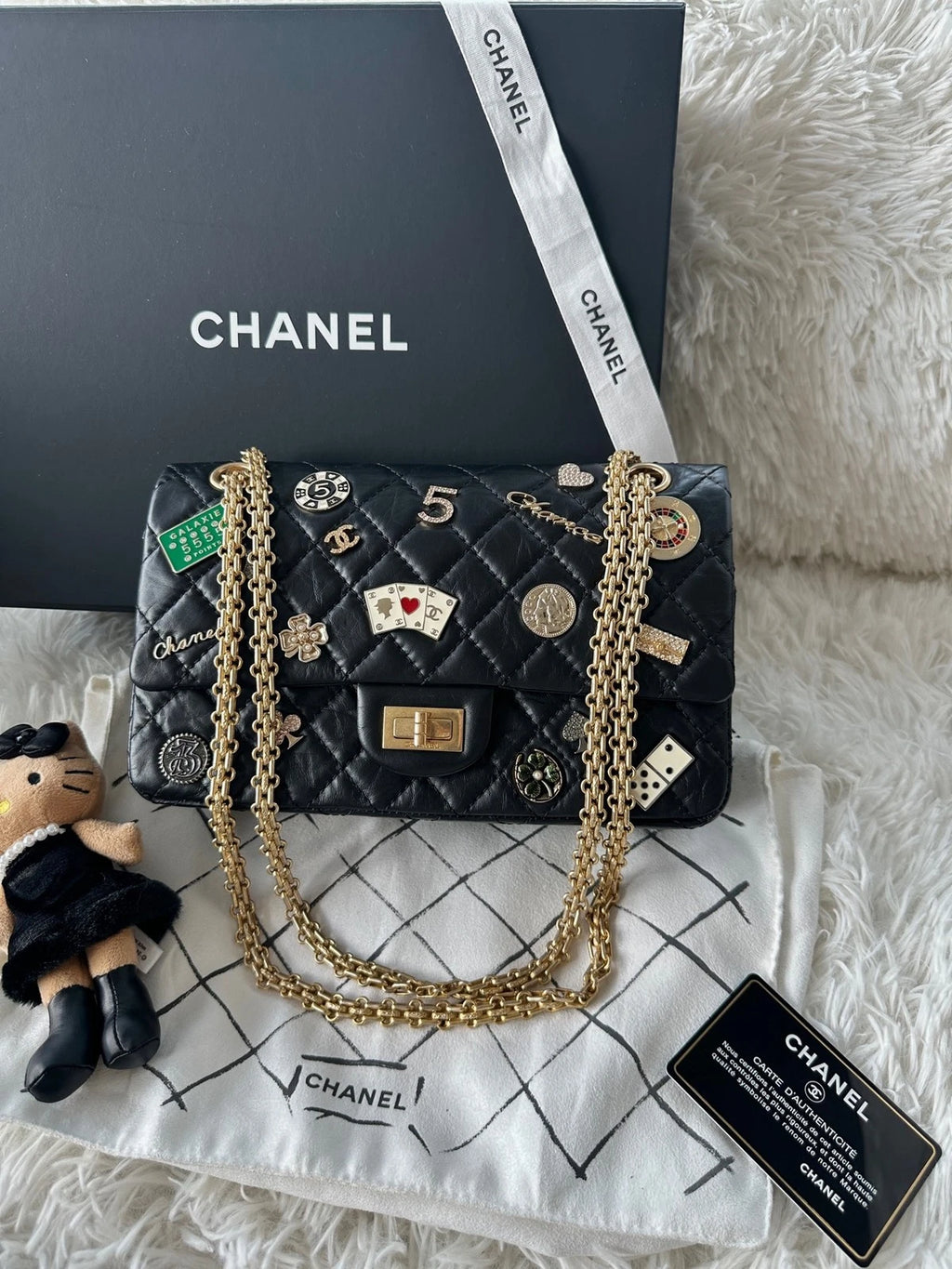 CHANEL 2.55 Medium Black Leather Shoulder Crossbody Bag For Women