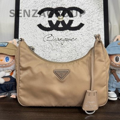 Prada Medium Beige Silver Hobo Chain Shoulder Bag for Women