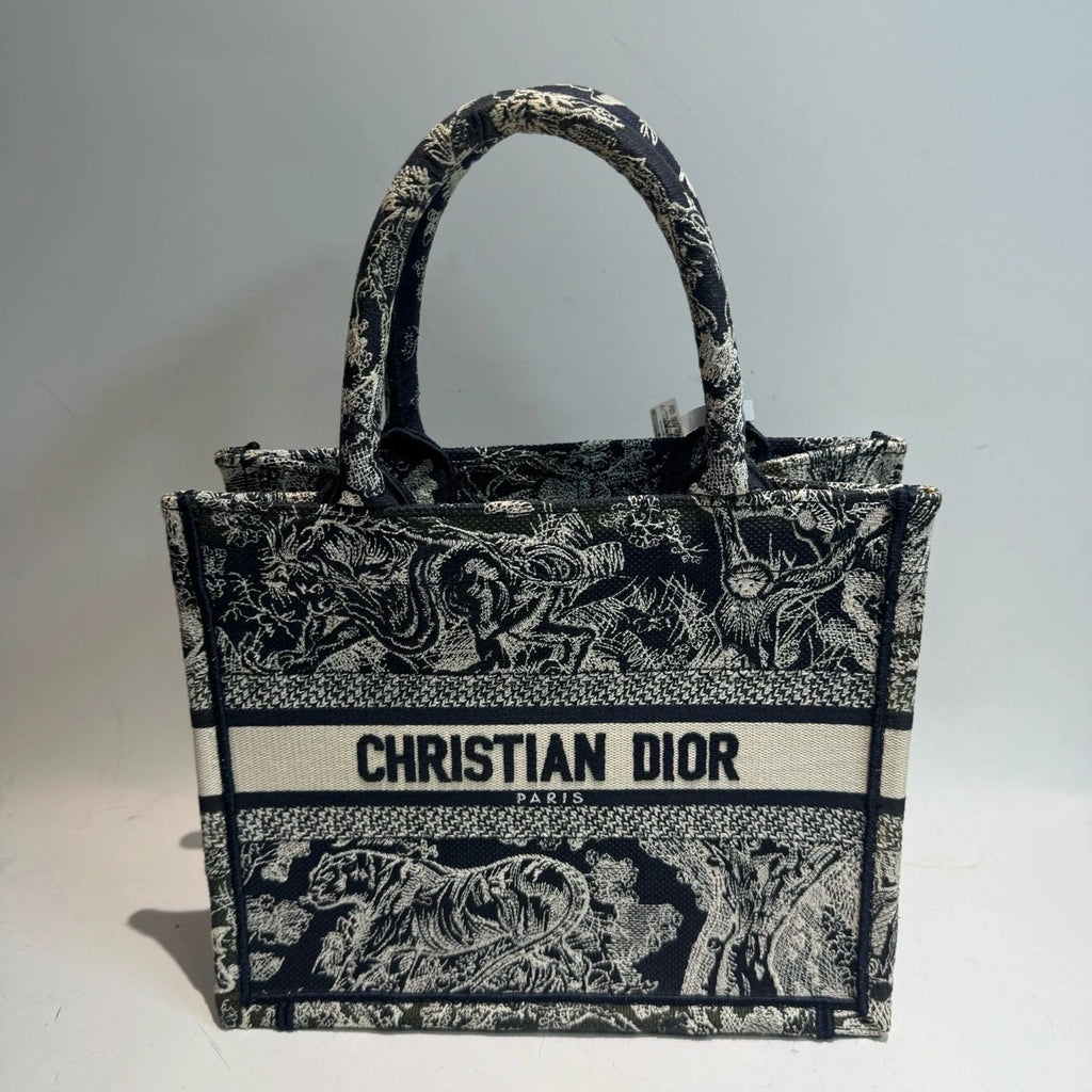Dior Blue Canvas Embroidered Small Tote Handbag Women