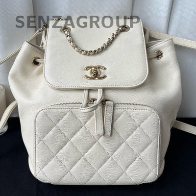 Chanel Affinity White Gold Calfskin Large Backpack Quilted Classic Fashion