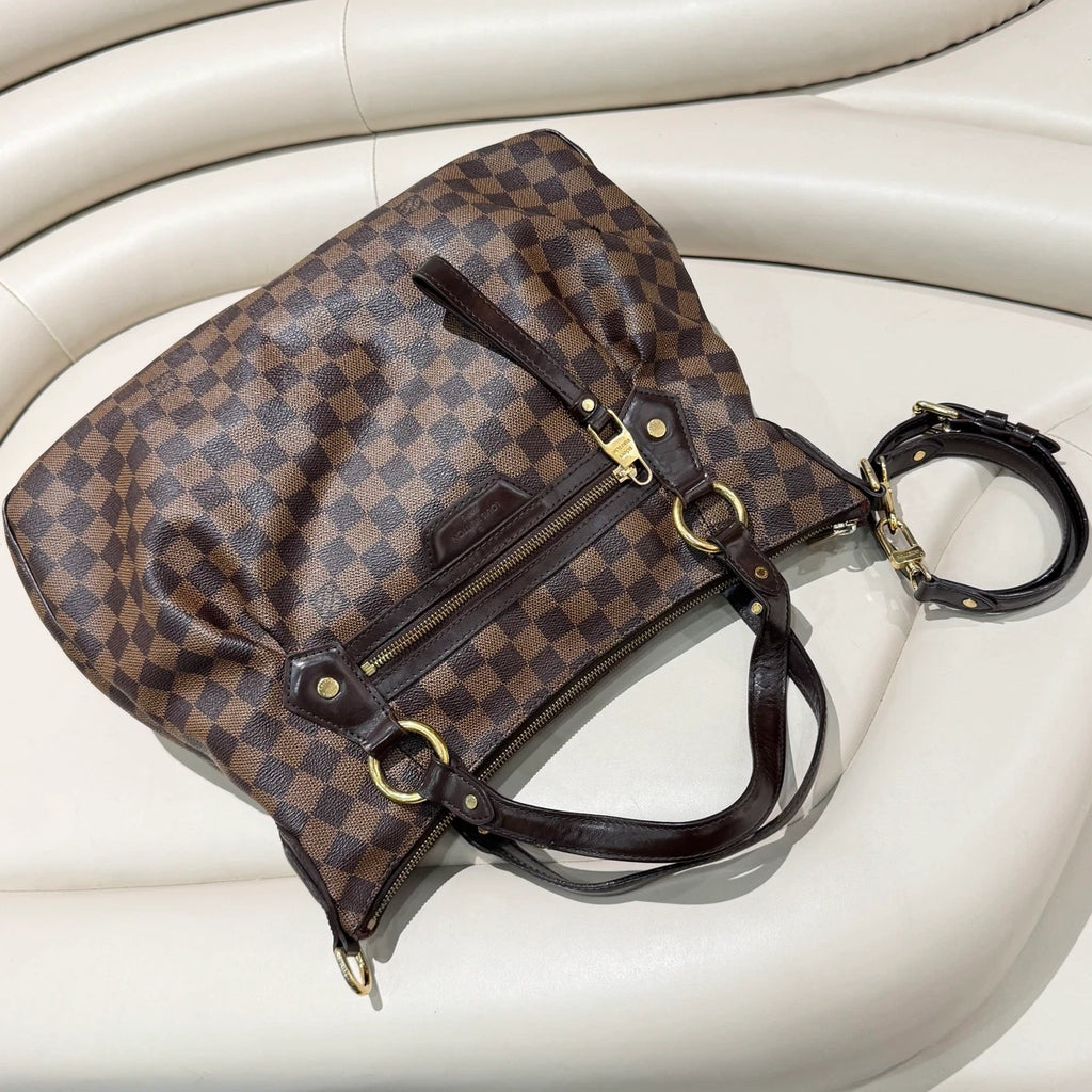 Louis Vuitton Damier Ebene Tote Top Handle Crossbody Bag Brown Women Classic