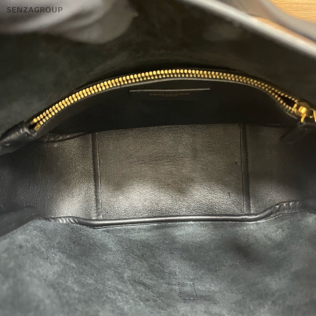 Saint Laurent Hobo PM Shoulder Bag Black Gold Used Women Classic Fashion