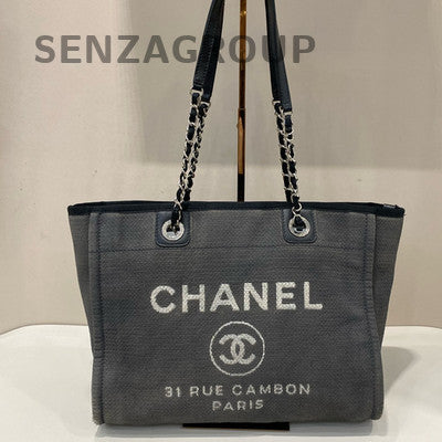 Chanel Grey Silver Hardware Tote Chain Shoulder Bag Classic Fashion Women