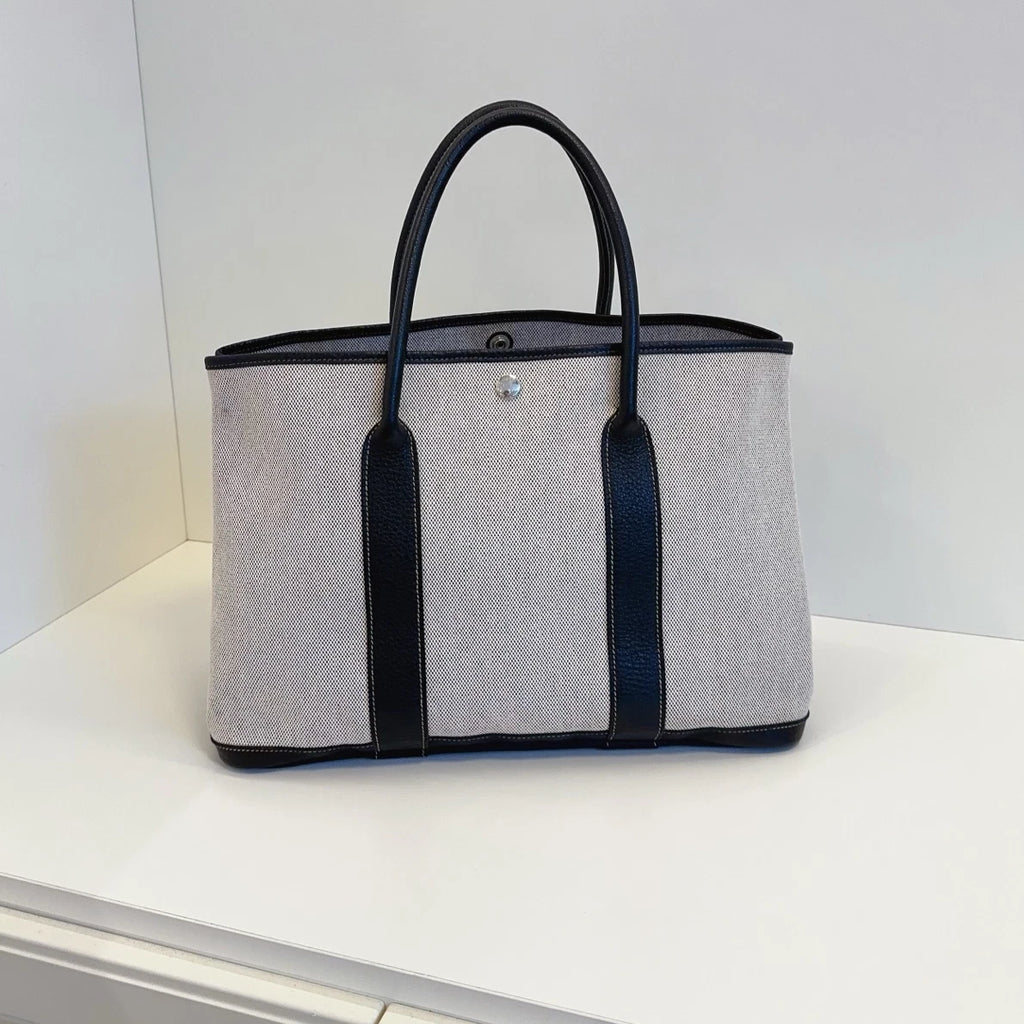 Authentic Hermes Garden Party36 Tote Top Handle Bag Black and White