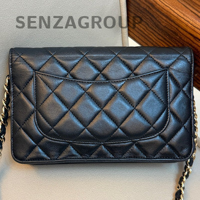 Chanel WOC Quilted Chain Shoulder Crossbody Bag Black Gold Classic Women