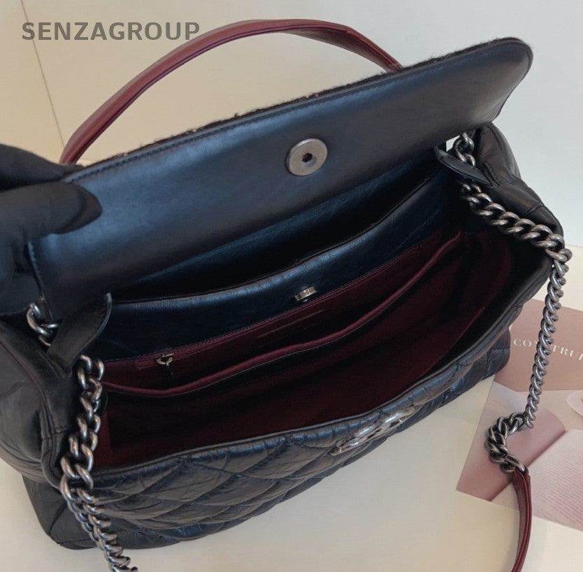 Chanel Cocohandle 2Way Calfskin Top Handle Bag Shoulder Bag Black Silver Diamond