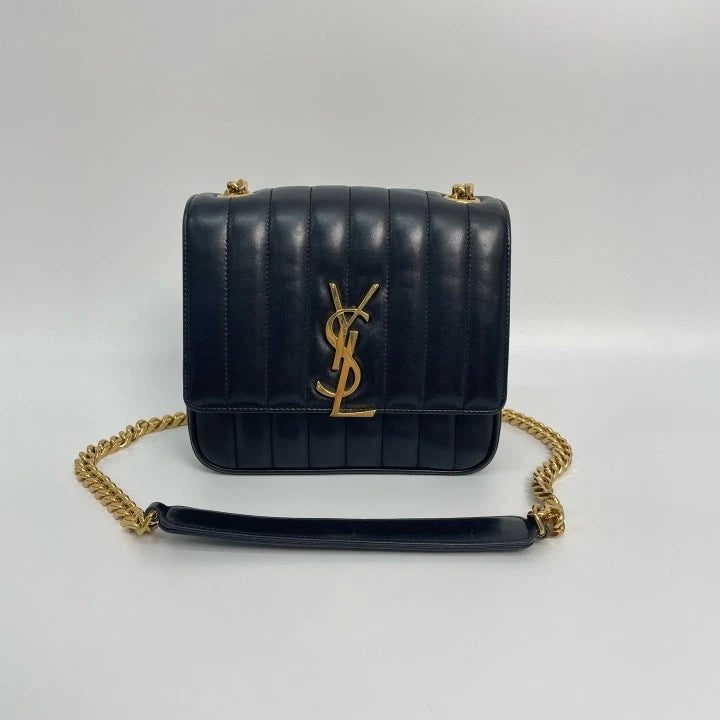 YSL Saint Laurent Vicky Medium Black Gold Square Shoulder Bag For Women