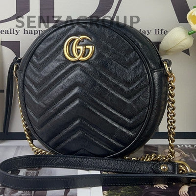 Gucci Marmont Round Bag Black Gold Chain Shoulder Crossbody Classic Women