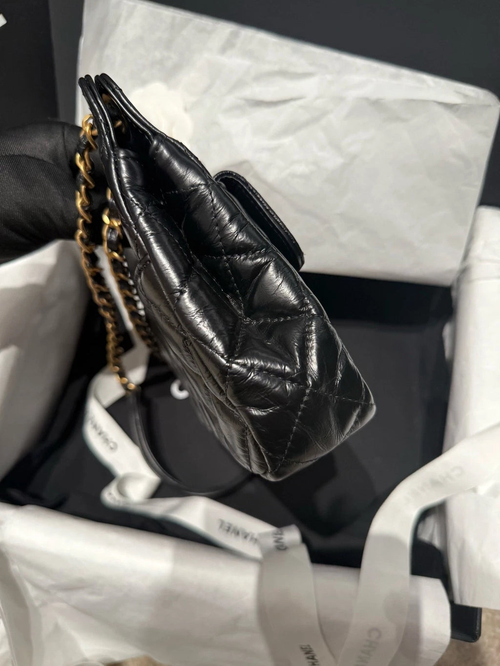 CHANEL Mini Black Gold Hobo Shoulder Bag For Women