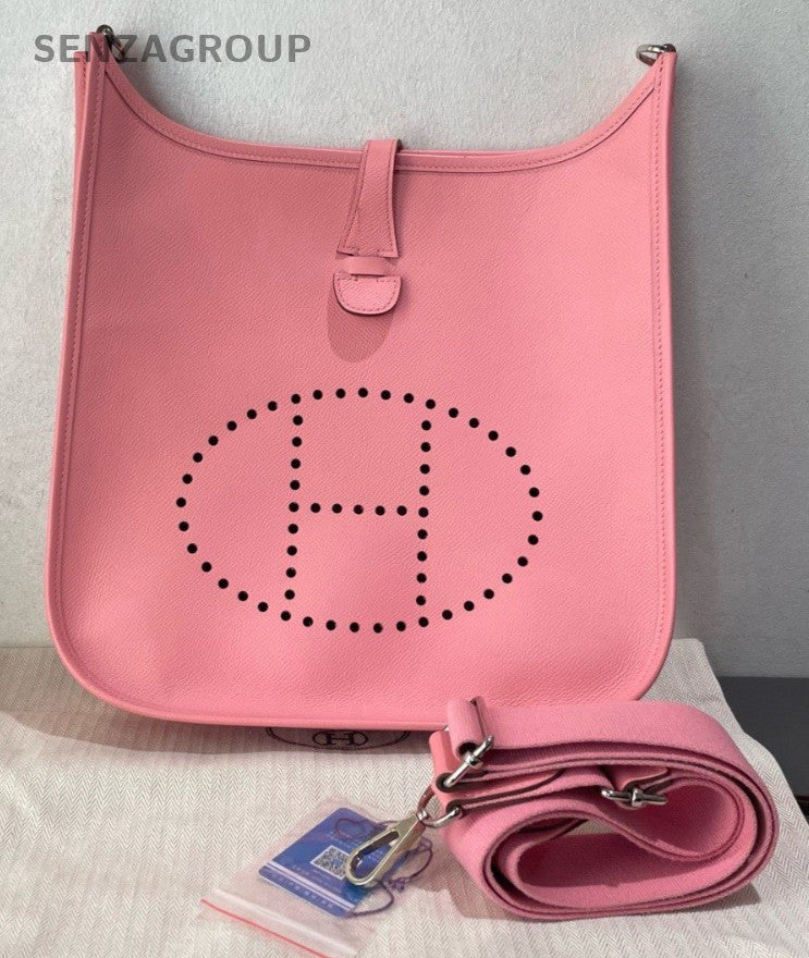 HERMES Evelyne 2Way Shoulder Bag Crossbody Pink Silver Women Classic