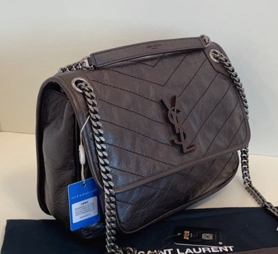 Saint Laurent Niki Bag MM Chain Shoulder Bag Brown Silver Used Women Classic