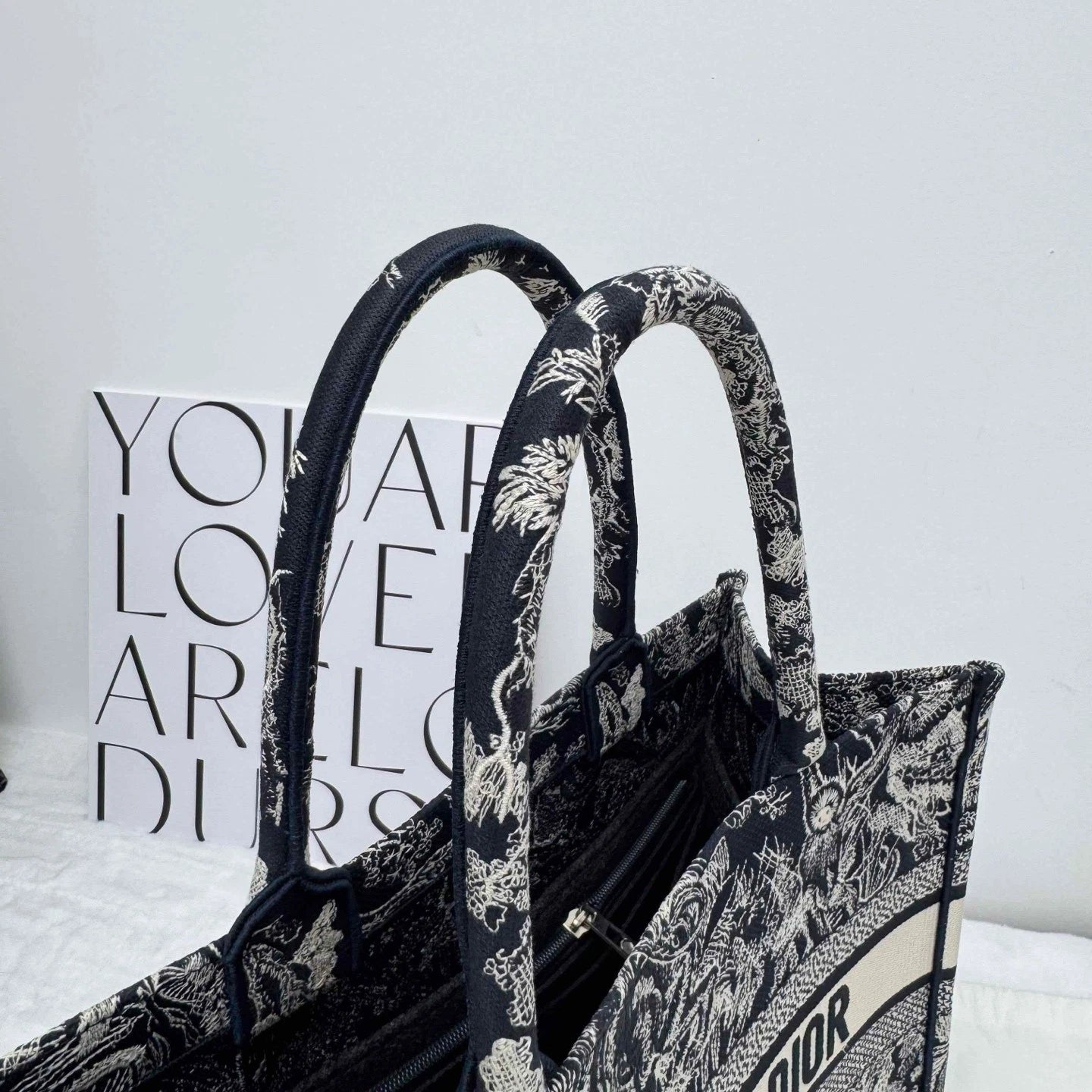 Authentic Dior Blue Zoo Medium Tote Bag With Chip For Women