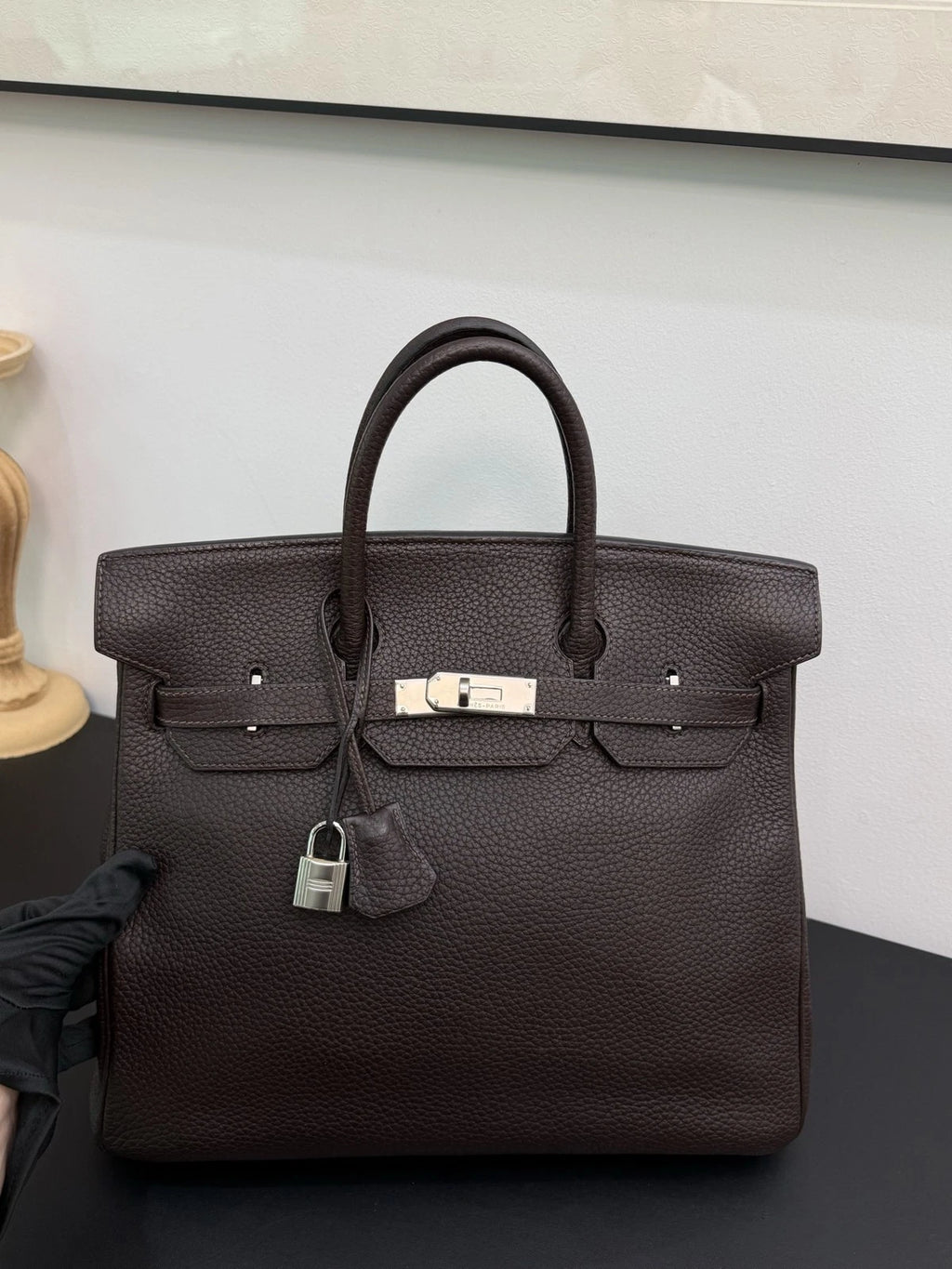 Hermes Hac32 Ebony Black Silver Top Handle Bag Used Women Classic