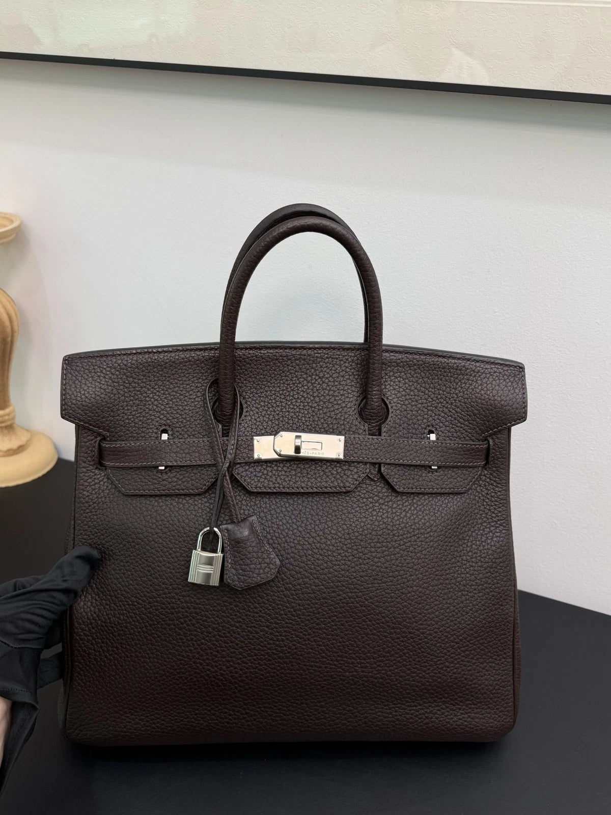 Hermes Hac32 Ebony Black Silver Top Handle Bag Used Women Classic