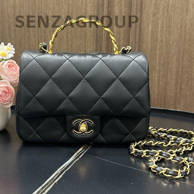 Chanel Quilted Black Gold Classic Flap Bag Chain Shoulder Tote