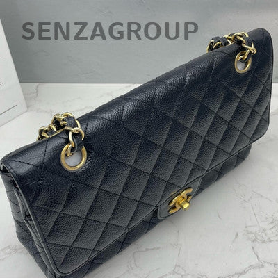 Chanel Black Gold Quilted Calfskin CF Medium Chain Shoulder Bag