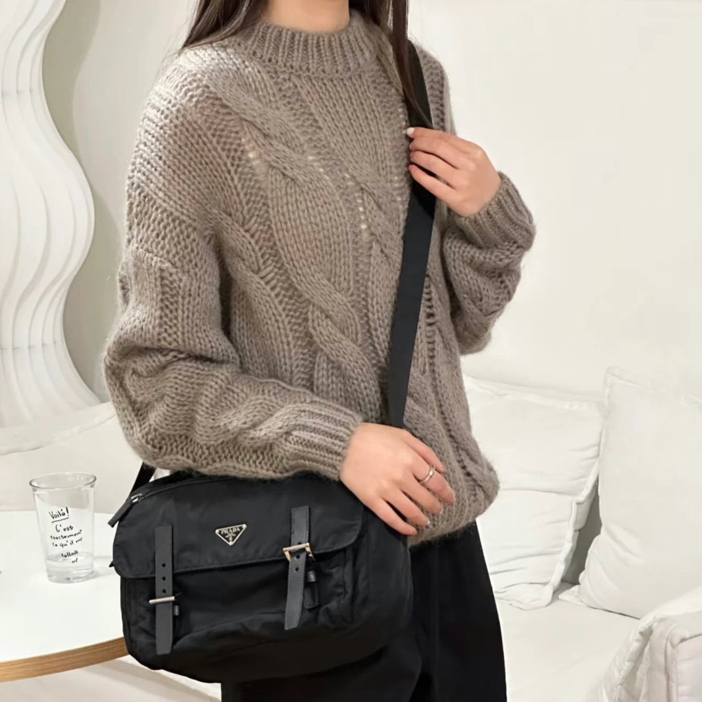 Prada Nylon Message Bag Shoulder Crossbody Bag Black Silver Hardware Unisex