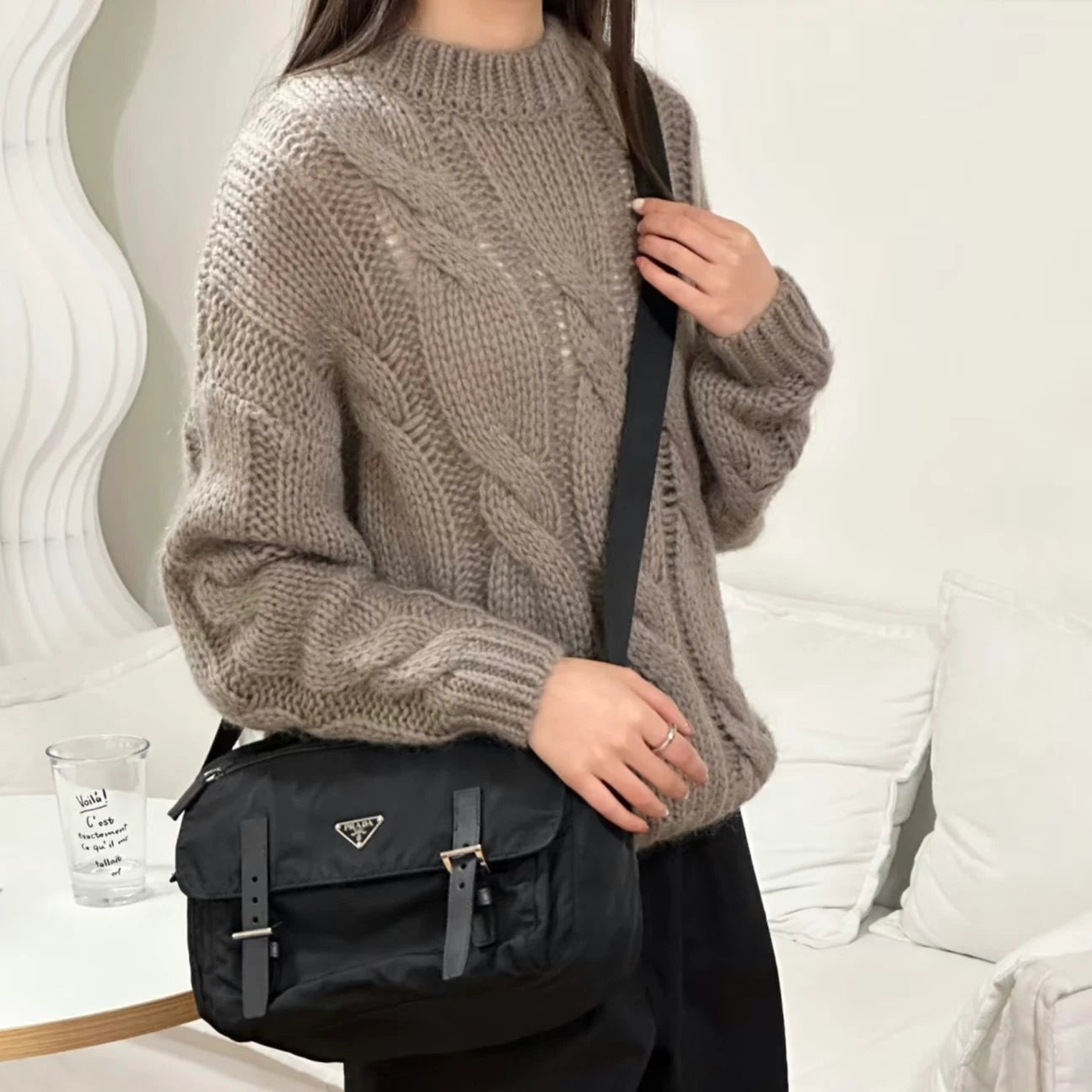 Prada Nylon Message Bag Shoulder Crossbody Bag Black Silver Hardware Unisex