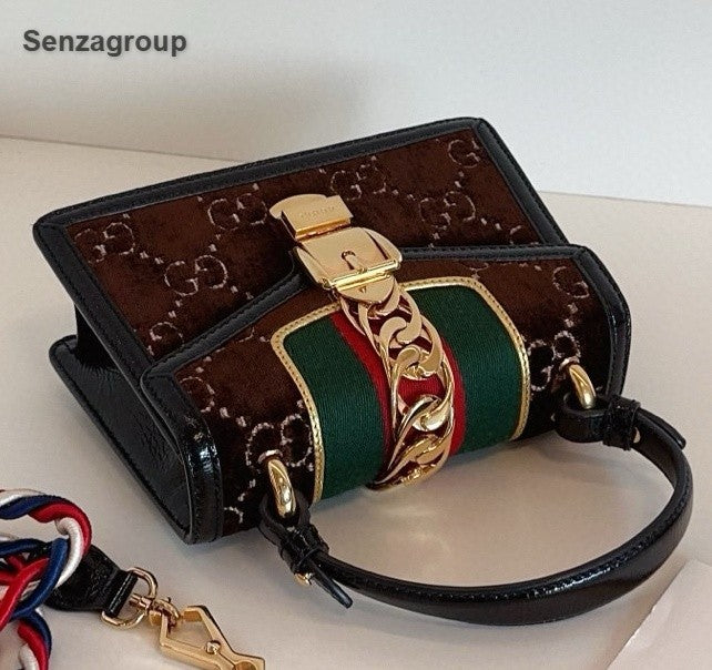 Gucci Sylvie 2Way Top Handle Bag Crossbody Brown Gold Used Women Classic