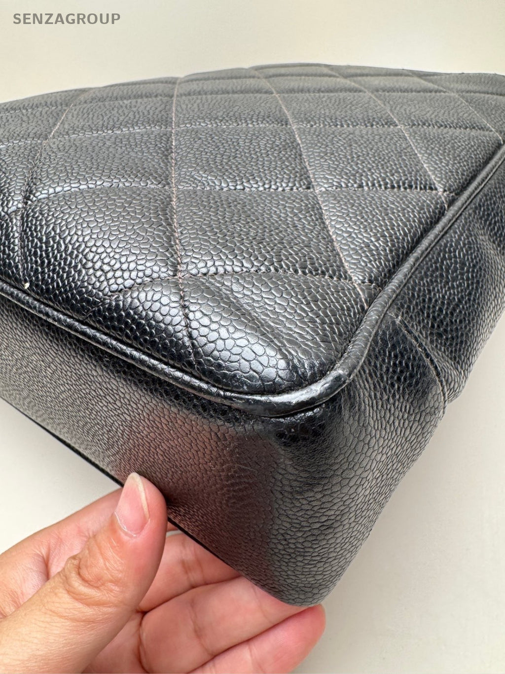 CHANEL Vintage Tote Diamond Pattern Chain Shoulder bag Black Gold Women