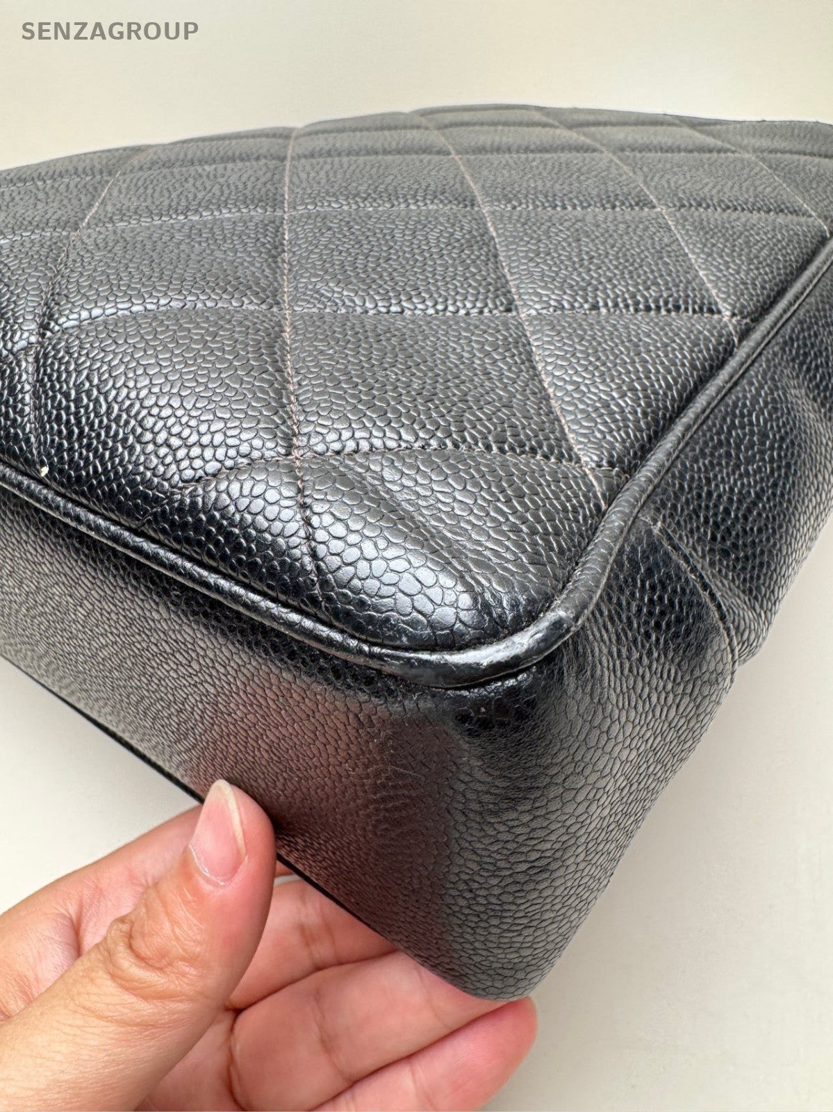 CHANEL Vintage Tote Diamond Pattern Chain Shoulder bag Black Gold Women