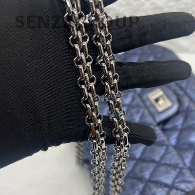 Chanel 2.55 Blue Silver Accordion Chain Shoulder Crossbody Bag Vintage Calfskin