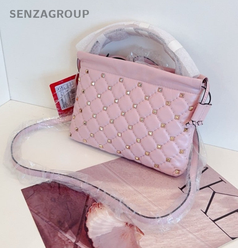Valentino Riveted diamond pattern Top Handle Shoulder bag Pink Women Brand NEW