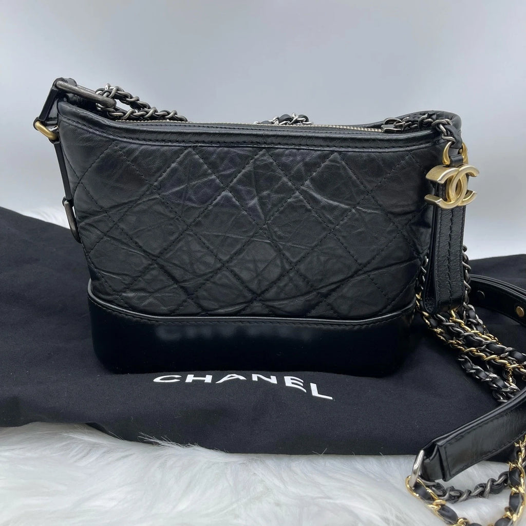 CHANEL Gabrielle Vintage Black Calfskin Shoulder Crossbody Bag For Women