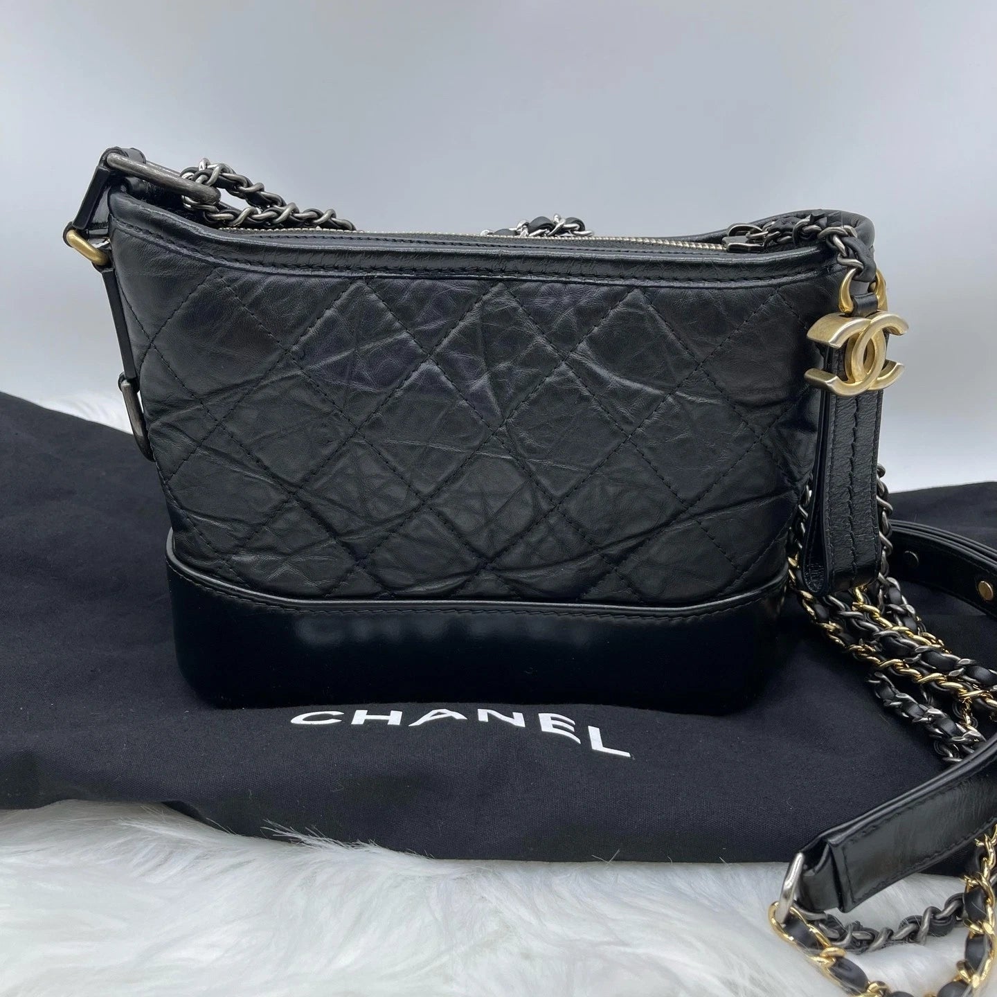 CHANEL Gabrielle Vintage Black Calfskin Shoulder Crossbody Bag For Women
