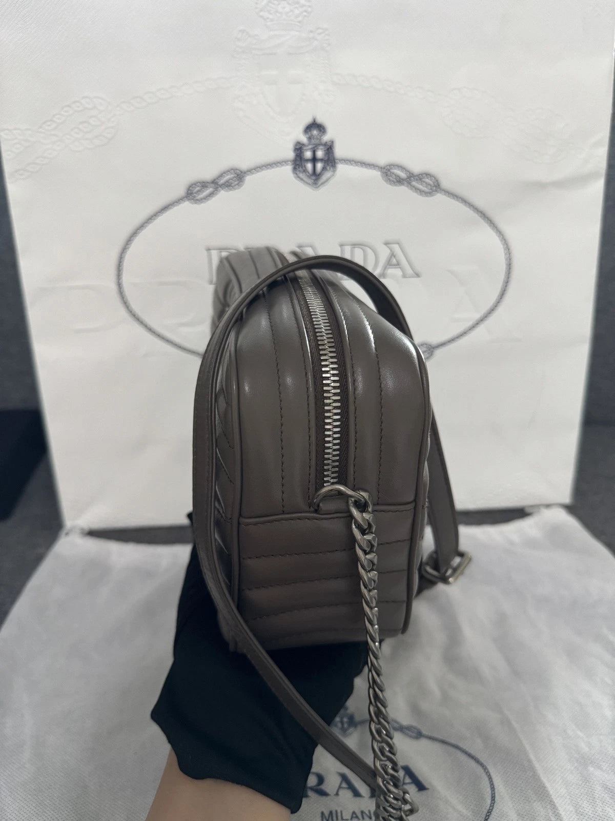 Prada Nylon Classic Logo Stripe Shoulder Crossbody Camera Bag Women
