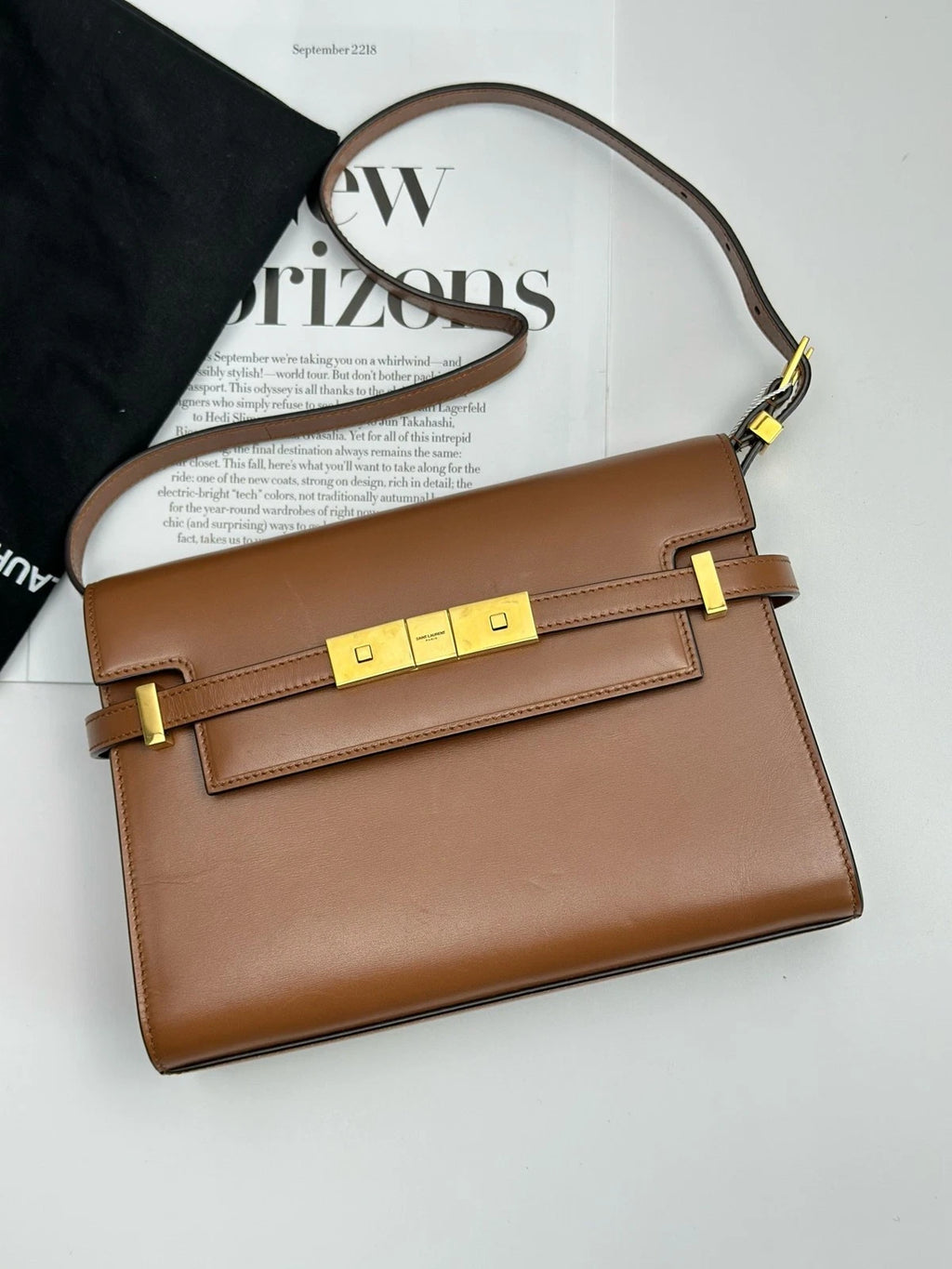 Excellent Condition Saint Laurent Manhattan Brown Shoulder Bag Gold Hardware