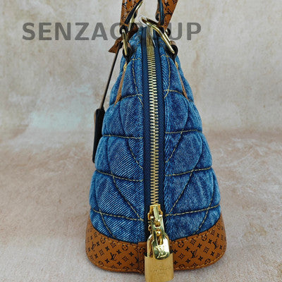 Louis Vuitton Denim Alma BB Blue Gold Handbag Crossbody Women Fashion