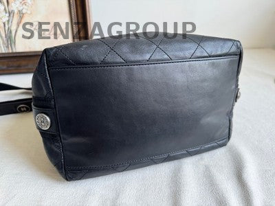 Chanel Black Gold Bucket Tote Bag Chain Shoulder Crossbody Quilted Women