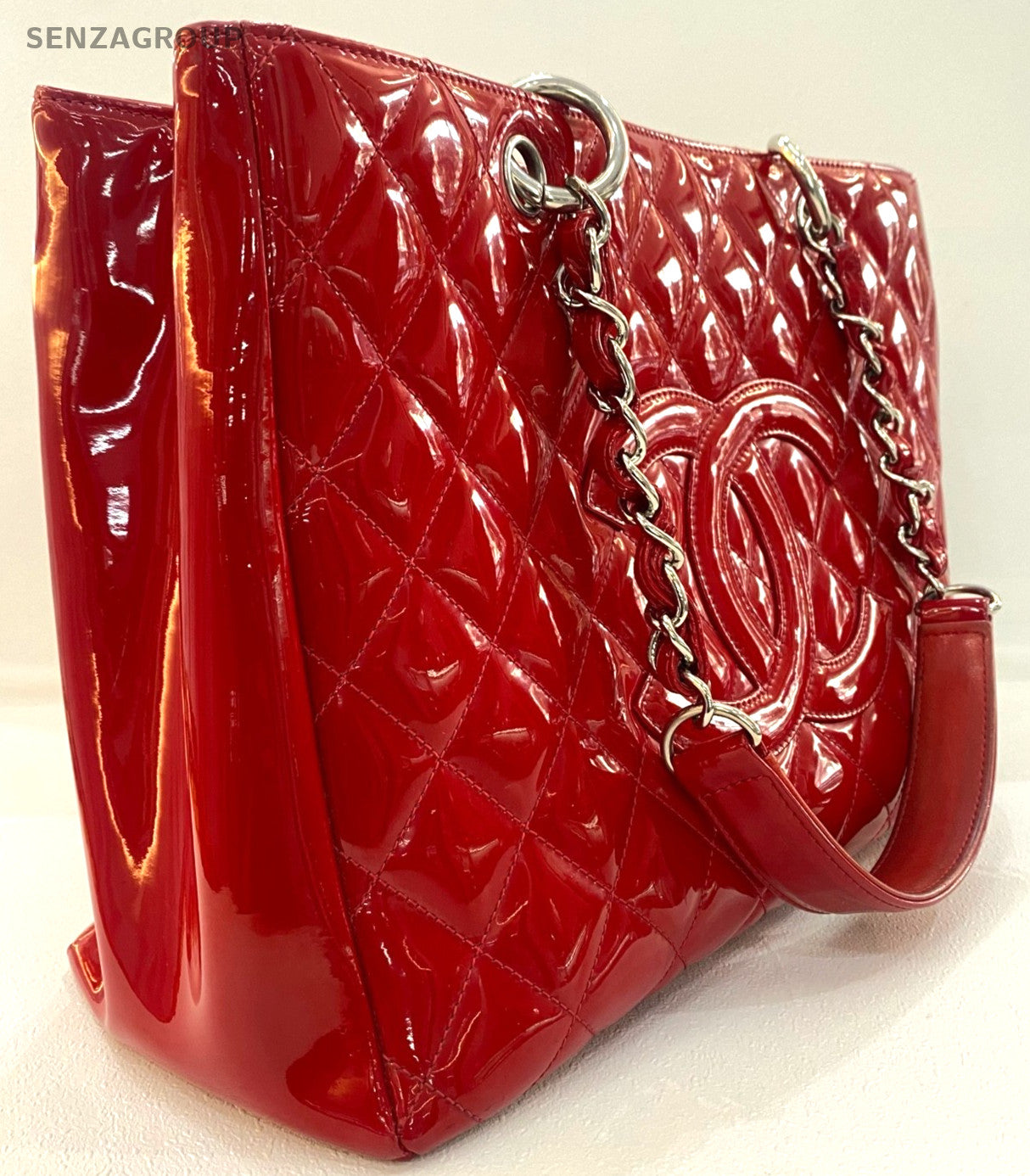 CHANEL GST Chain Strap Oil waxed leather tote Shoulder bag Women Red