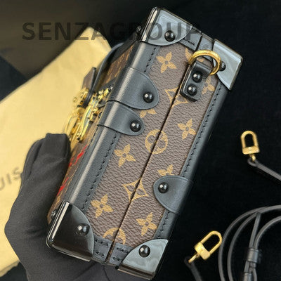 LV Monogram Hard Box Bag Brown Black Gold Buckle Women's Fashion