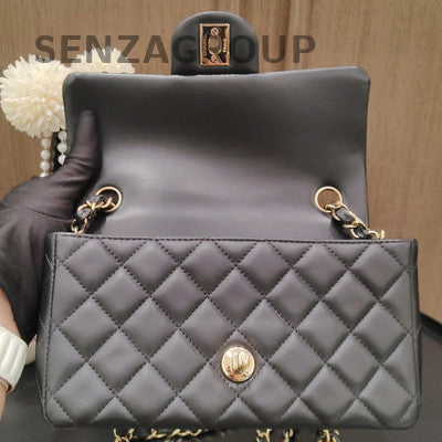 Chanel Classic Flap Mini Black Gold Lambskin Chain Shoulder Crossbody Bag