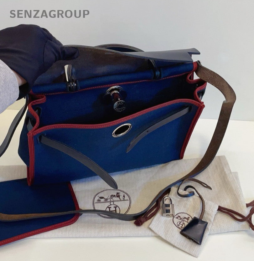 Hermes Herbag31 Top Handle Canvas Iris blue 2way Shoulder Handbag Women Classic