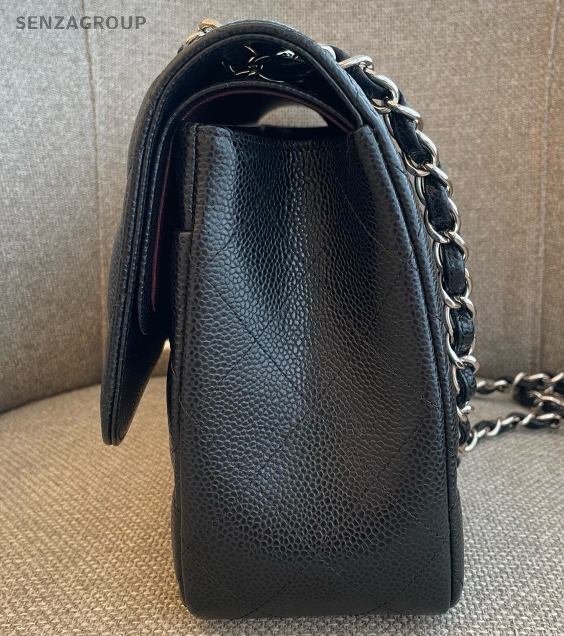 Chanel Classic Flap Jumbo Chain Shoulder Bag Black Silver Women Fashion