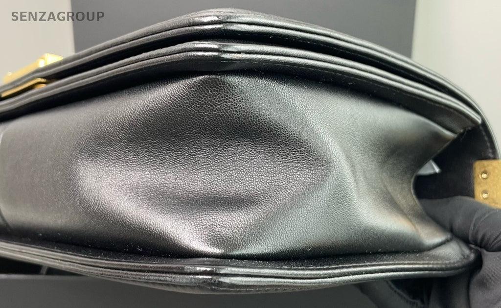 Chanel Leboy Calfskin Chain Shoulder Bag Crossbody Black Gold Women Classic