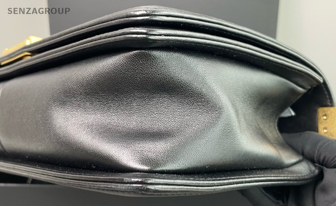 Chanel Leboy Calfskin Chain Shoulder Bag Crossbody Black Gold Women Classic
