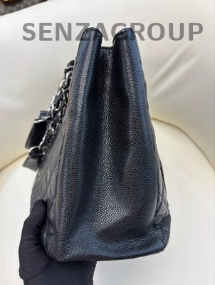Chanel GST Black Silver CC Logo Tote Chain Shoulder Bag Quilted