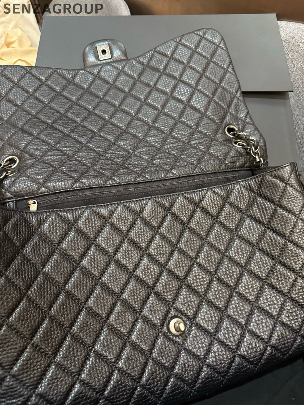 Chanel Classic Flap Quilted Chain Shoulder Bag Black Silver