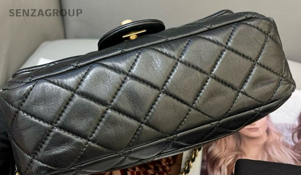 Chanel Classic Flap Mini Chain Shoulder Bag Crossbody Black Gold Women
