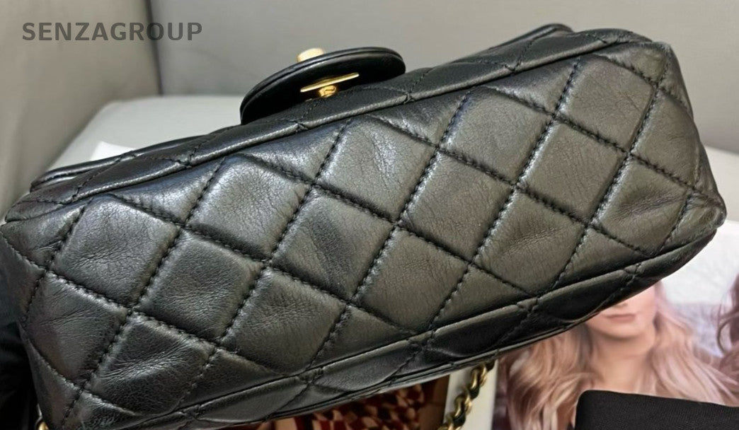 Chanel Classic Flap Mini Chain Shoulder Bag Crossbody Black Gold Women