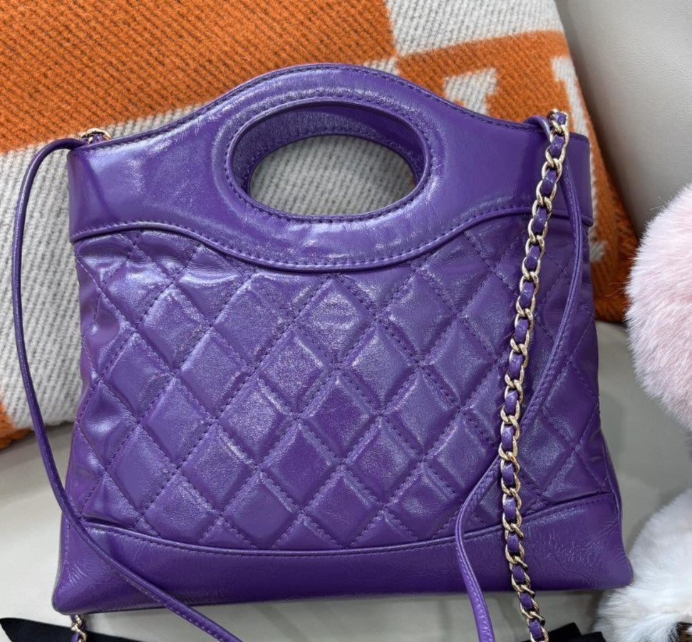 Chanel 31Bag Chain Diamond Shoulder Bag Purple Gold Used Women Classic Fashion