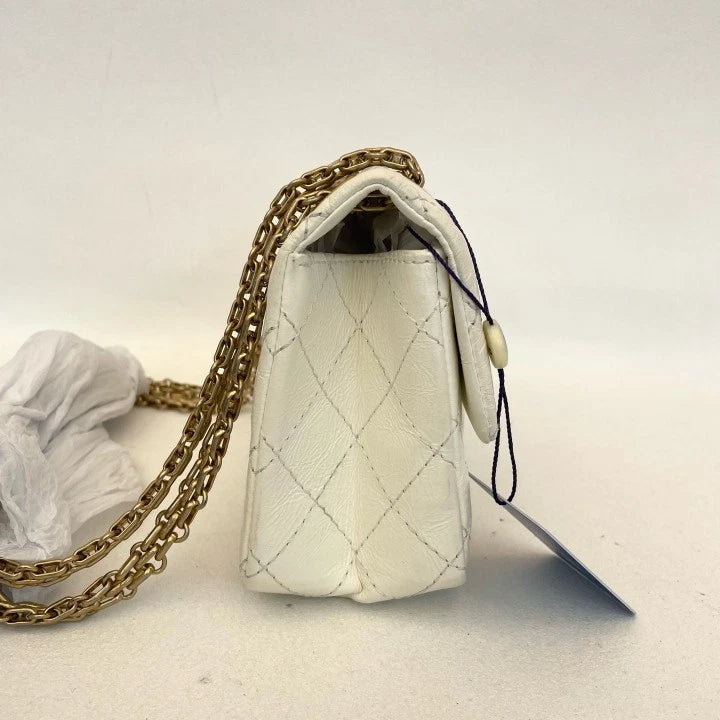 CHANEL 2.55 Mini Chip Version White Gold Shoulder Crossbody Bag For Women