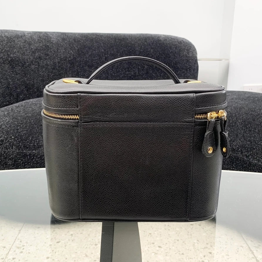 Chanel Vanity Black Shoulder Bag Top Handle Excellent