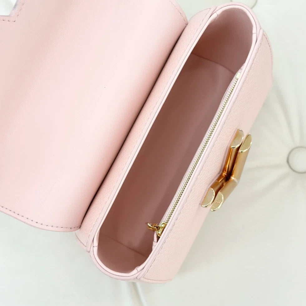 Louis Vuitton Twist PM Calfskin Top Handle Crossbody Bag Pink Gold Women S
